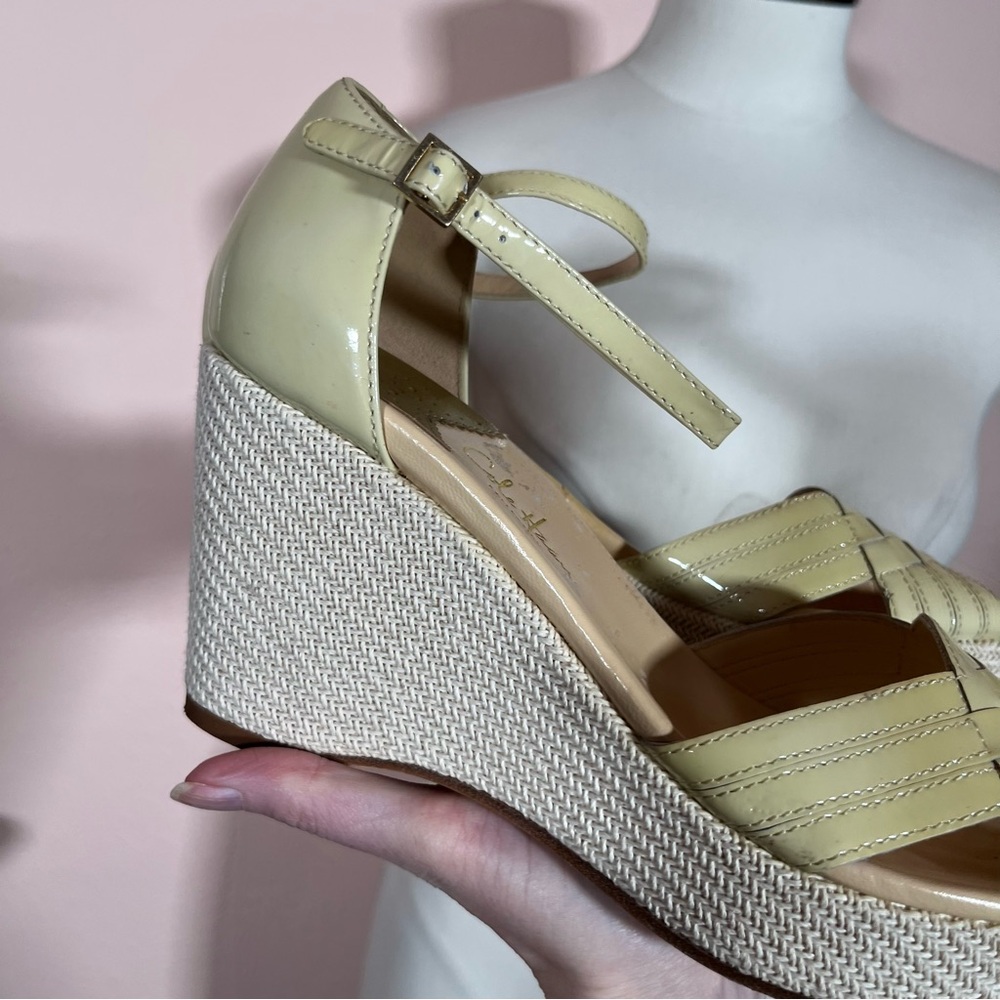 Cole Haan Classic Mobwife Cream leather Espadrilles wedge Heel Sandals shoe 9.5 - Picture 13 of 17